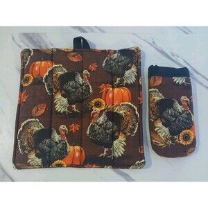 Handmade Fall Turkey Potholder Skillet Holder Set Holiday Gift